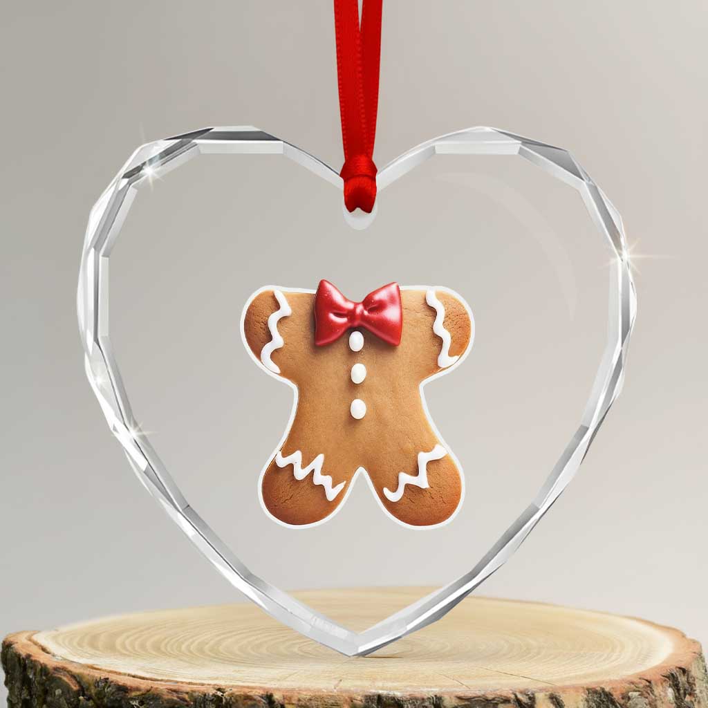 Gingerbread Man Heart Crystal Glass Ornament Christmas Cookie Costume TS10 Transparent Glass 3'' Heart Print Your Wear