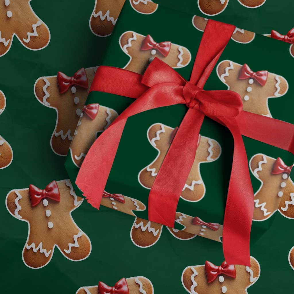 Gingerbread Man Wrapping Paper Roll Christmas Cookie Costume TS10 Green Print Your Wear
