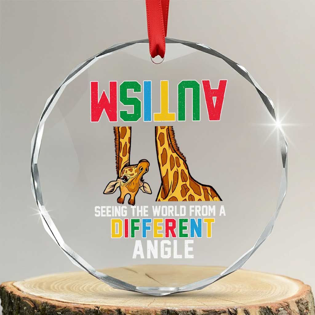 Giraffe Autism Awareness Crystal Glass Ornament Seeing World Different Angle TS02 Transparent Glass 3'' Circle Print Your Wear