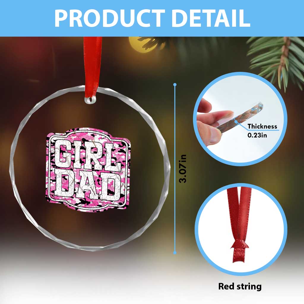Girl Dad Crystal Glass Ornament Pink Camo Hunting Daddy Father's Day TS11 Print Your Wear