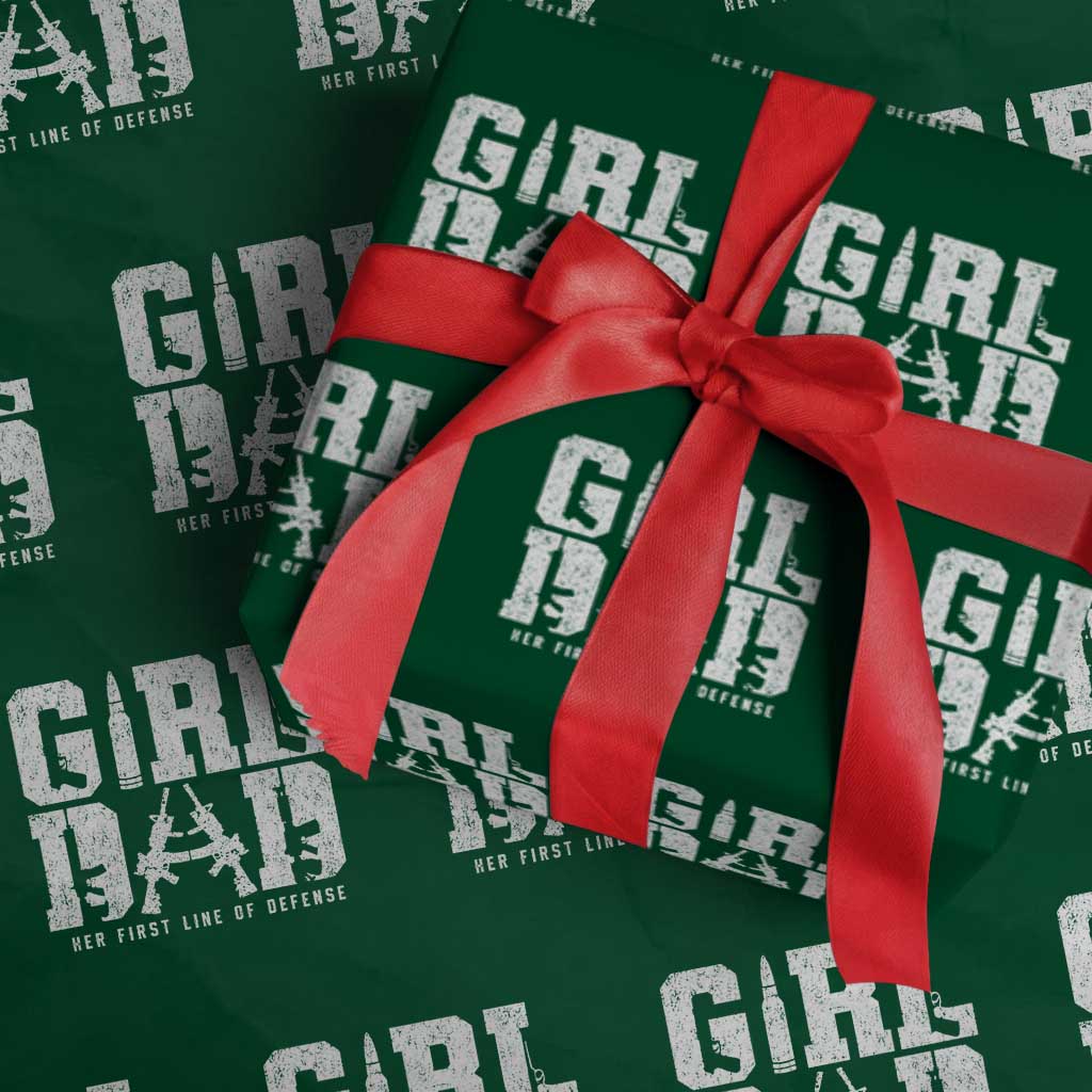 Girl Dad Wrapping Paper Roll Vintage Her First Line Of Defense Gun Lovers Fathers Day TS10 Green Print Your Wear