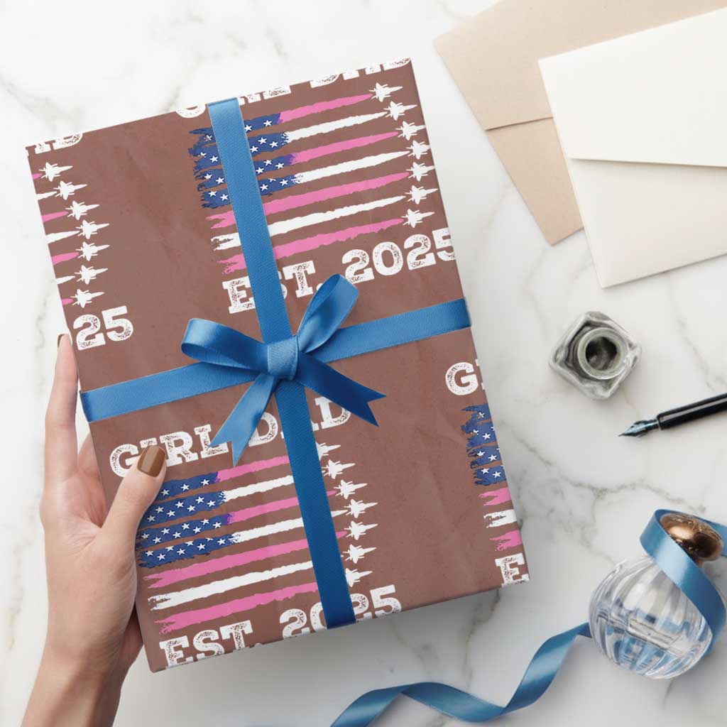 Girl Dad Est. 2025 Wrapping Paper Roll American USA Flag Pink Dad Fathers Day TS10 Mocha Print Your Wear