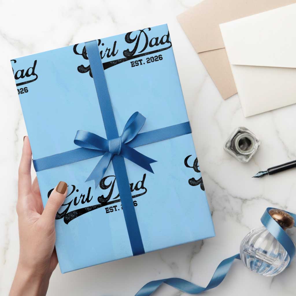 Girl Dad Est 2026 Wrapping Paper Roll Dad Of Girl 2026 Baby Announcement TS11 Light Blue Print Your Wear