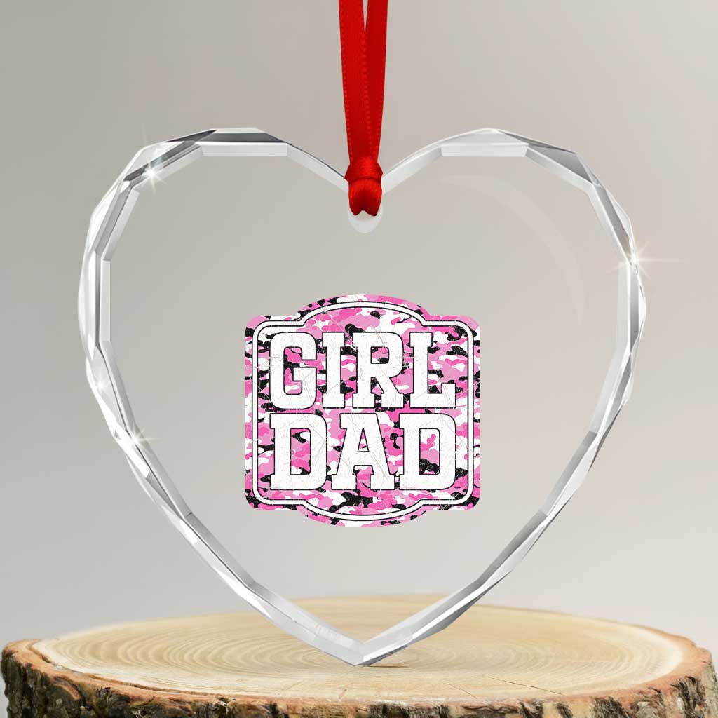 Girl Dad Heart Crystal Glass Ornament Pink Camo Hunting Daddy Father's Day TS11 Transparent Glass 3'' Heart Print Your Wear