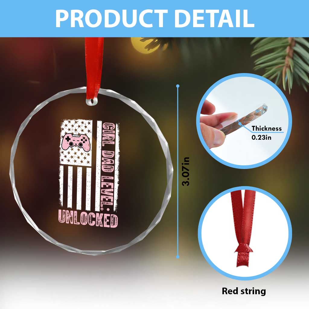 Girl Dad Level Unlocked Crystal Glass Ornament Funny New Dad TS14 Print Your Wear