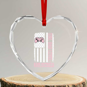 Girl Dad Level Unlocked Heart Crystal Glass Ornament Funny New Dad
