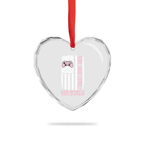 Girl Dad Level Unlocked Heart Crystal Glass Ornament Funny New Dad