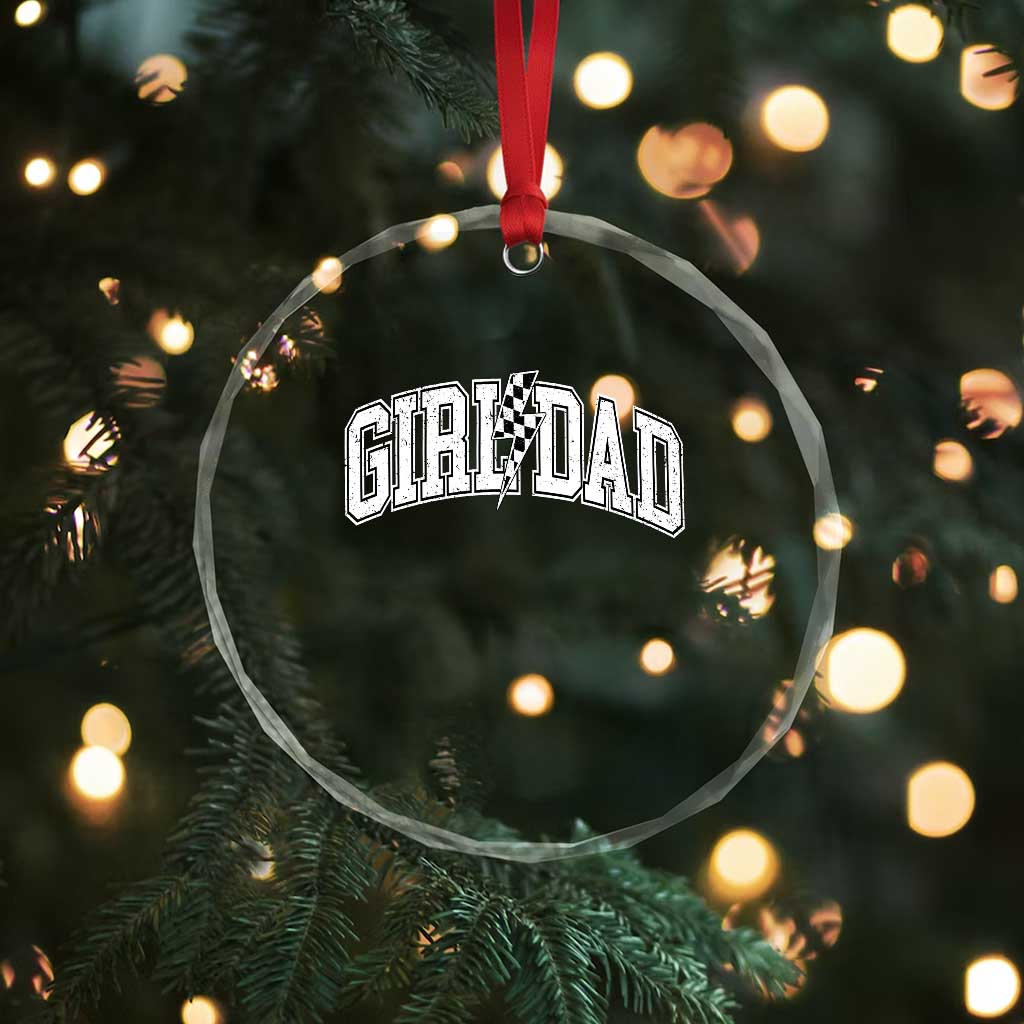 Girl Dad Lightning Bolt Checkered Varsity Daughter Daddy Crystal Glass Ornament TS11 Print Your Wear