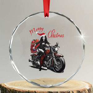 Girl Motorcycle Santa Crystal Glass Ornament Lady Biker Merry Christmas TS10 Transparent Glass 3'' Circle Print Your Wear