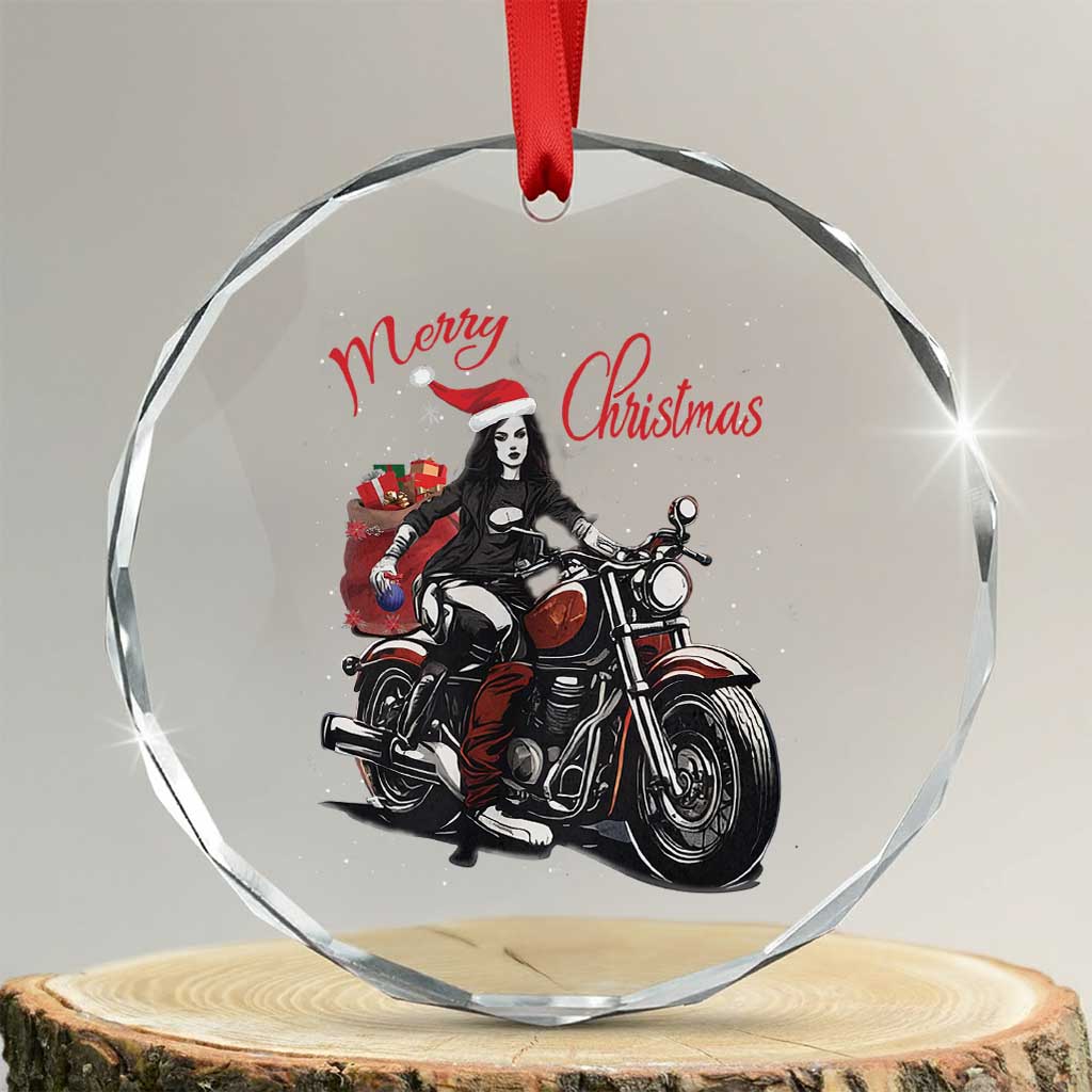 Girl Motorcycle Santa Crystal Glass Ornament Lady Biker Merry Christmas TS10 Transparent Glass 3'' Circle Print Your Wear