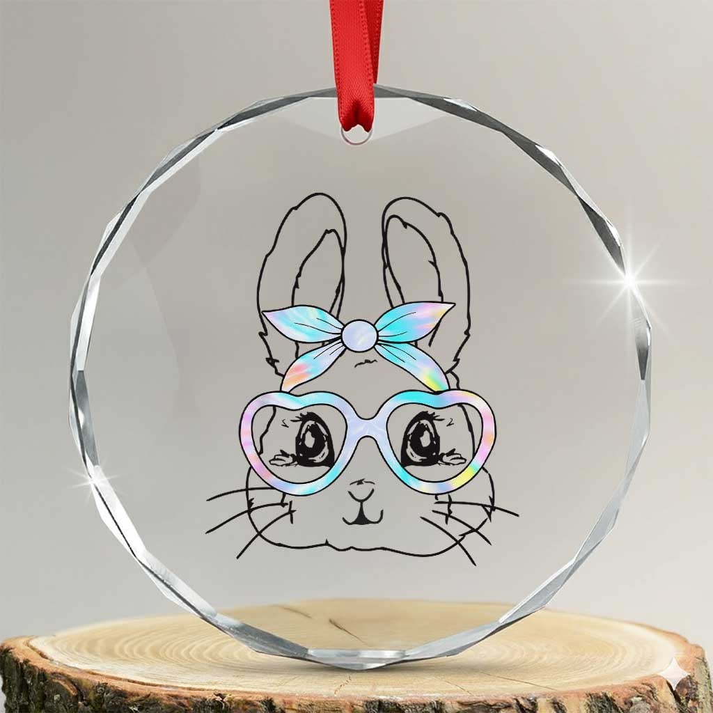 Girls Easter Bunny Crystal Glass Ornament Rabbit Face Tie Dye Glasses Happy Easter Day TS10 Transparent Glass 3'' Circle Print Your Wear