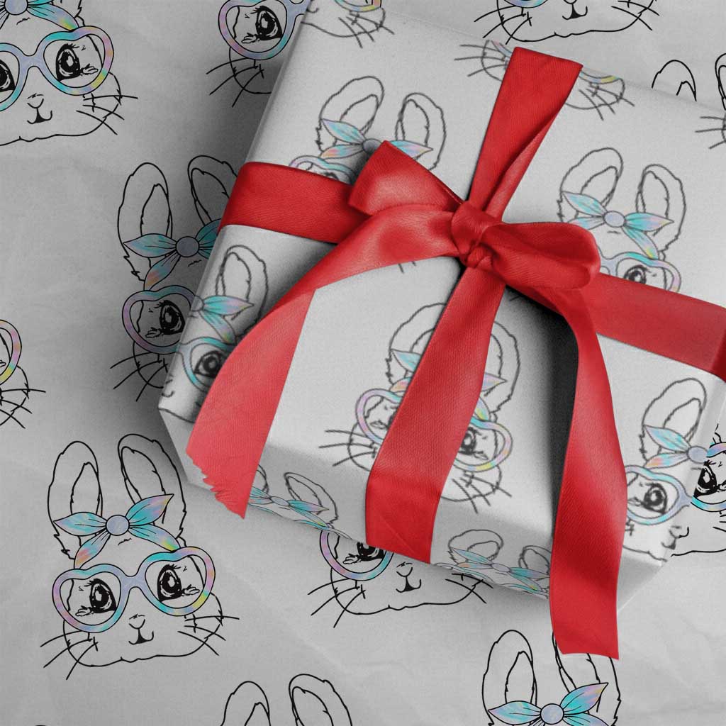 Girls Easter Bunny Wrapping Paper Roll Rabbit Face Tie Dye Glasses Happy Easter Day TS10 White Print Your Wear