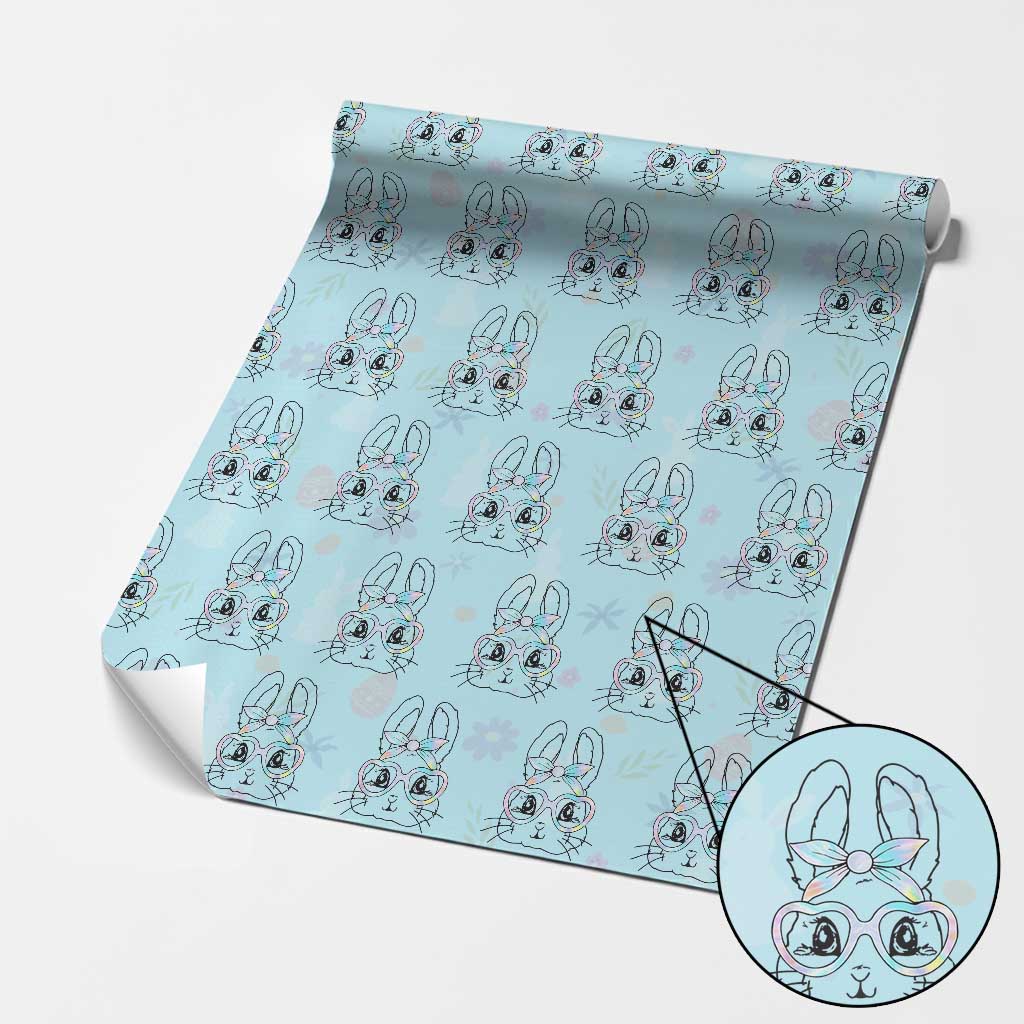 Girls Easter Bunny Wrapping Paper Roll Rabbit Face Tie Dye Glasses Happy Easter Day TS10 Light Blue Print Your Wear
