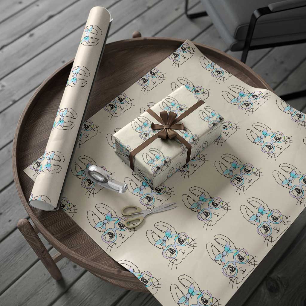 Girls Easter Bunny Wrapping Paper Roll Rabbit Face Tie Dye Glasses Happy Easter Day TS10 Beige Print Your Wear
