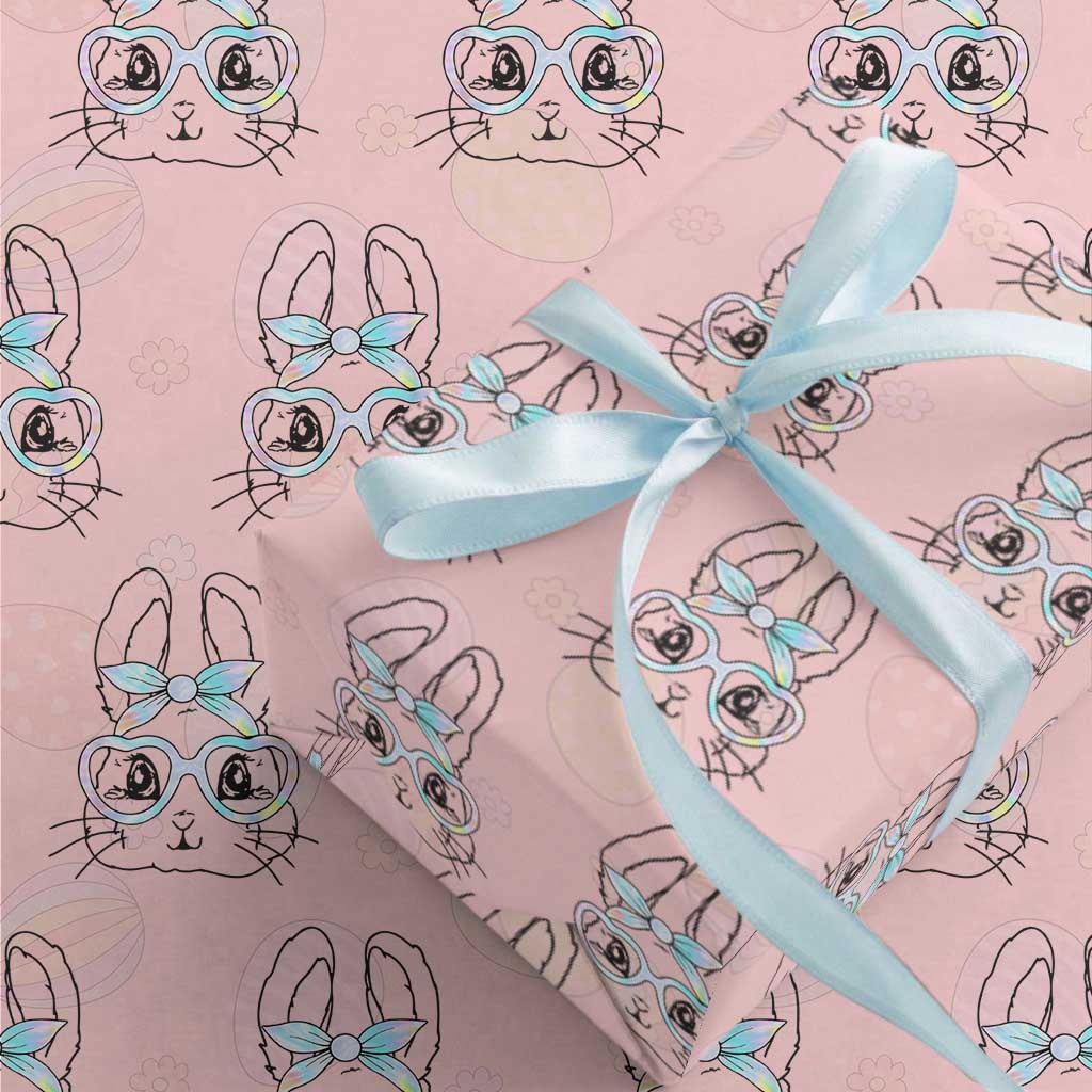 Girls Easter Bunny Wrapping Paper Roll Rabbit Face Tie Dye Glasses Happy Easter Day TS10 Light Pink Print Your Wear