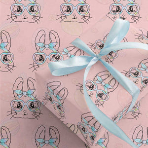 Girls Easter Bunny Wrapping Paper Roll Rabbit Face Tie Dye Glasses Happy Easter Day TS10 Light Pink Print Your Wear