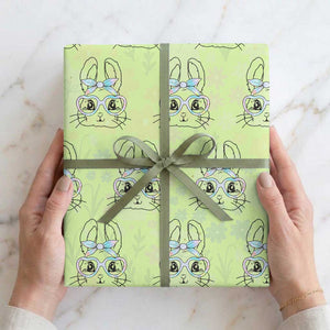 Girls Easter Bunny Wrapping Paper Roll Rabbit Face Tie Dye Glasses Happy Easter Day TS10 Lime Print Your Wear