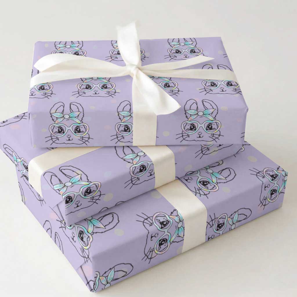 Girls Easter Bunny Wrapping Paper Roll Rabbit Face Tie Dye Glasses Happy Easter Day TS10 Violet Print Your Wear
