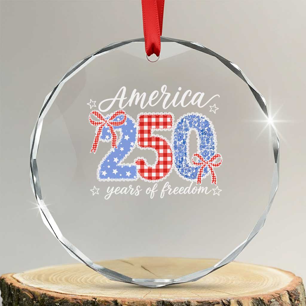 Girly America 250 Years Of Freedom Crystal Glass Ornament 4th of July Coquette Bow