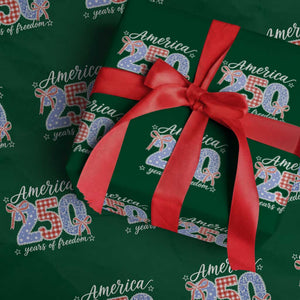 Girly America 250 Years Of Freedom Wrapping Paper Roll 4th of July Coquette Bow