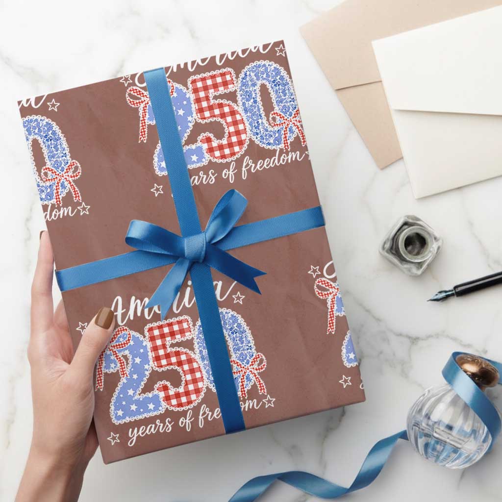 Girly America 250 Years Of Freedom Wrapping Paper Roll 4th of July Coquette Bow