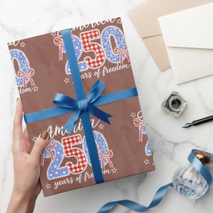 Girly America 250 Years Of Freedom Wrapping Paper Roll 4th of July Coquette Bow