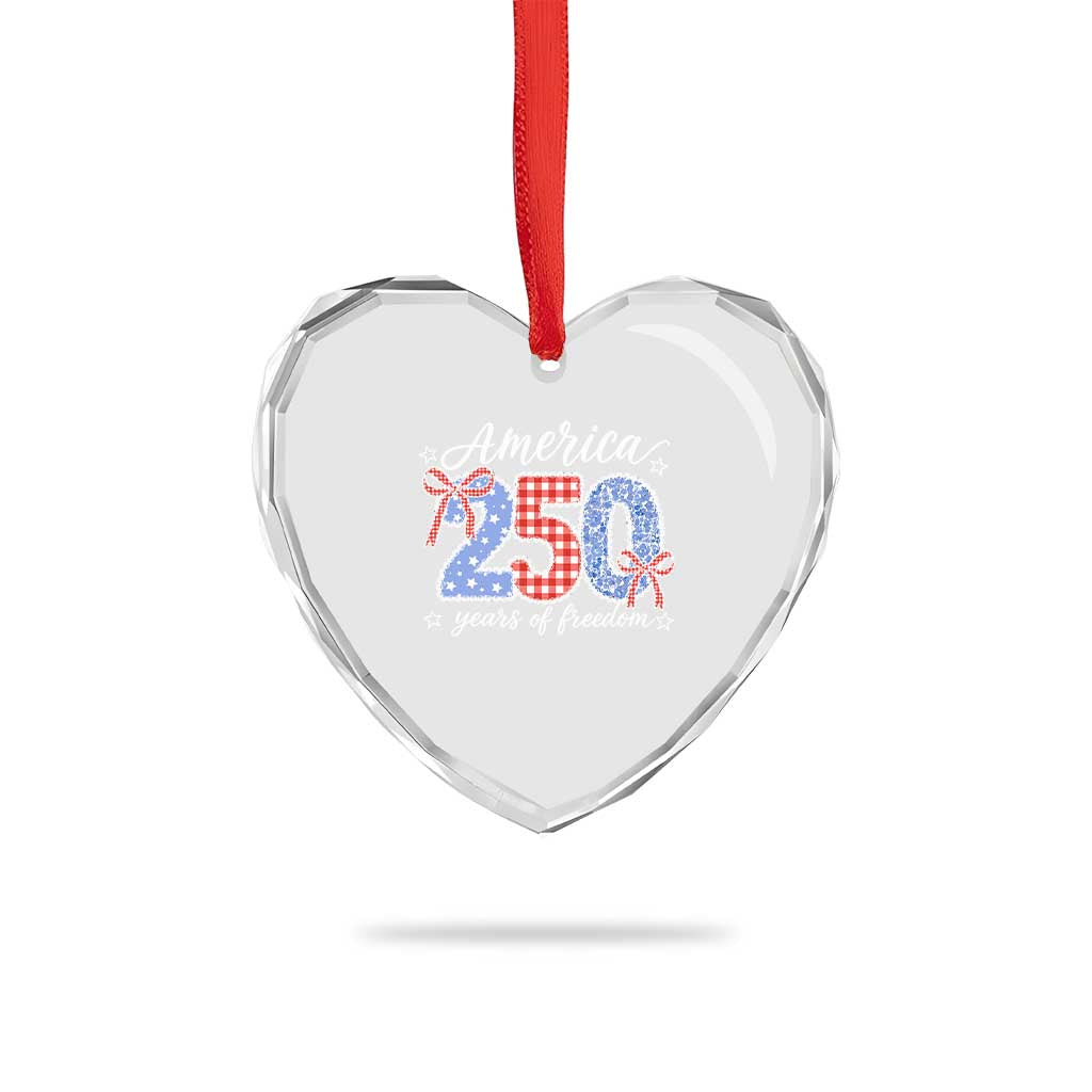 Girly America 250 Years Of Freedom Heart Crystal Glass Ornament 4th of July Coquette Bow
