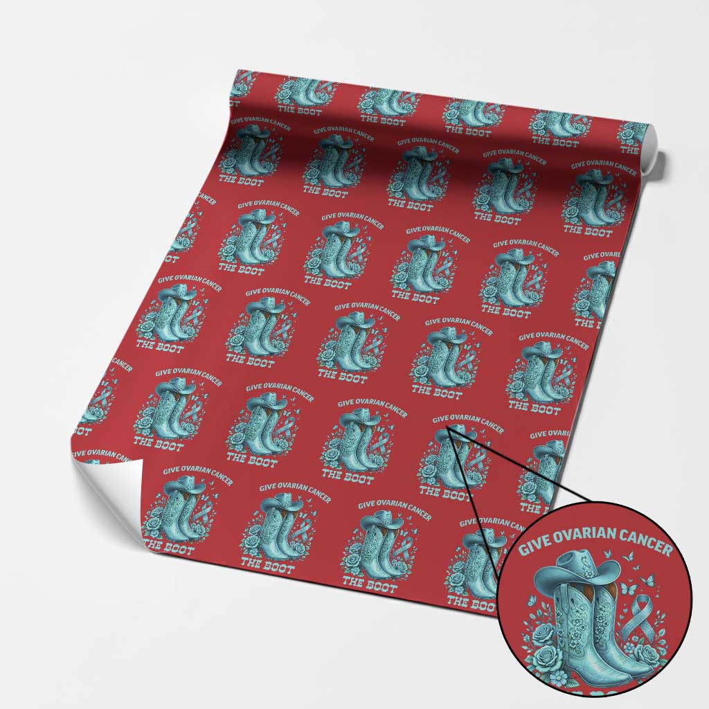 Give Ovarian Cancer The Boot Wrapping Paper Roll Cowgirl Cancer Awareness Teal Ribbon TS10 Red Print Your Wear