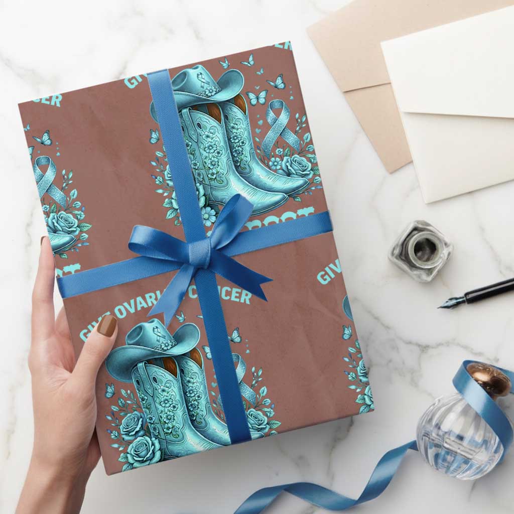 Give Ovarian Cancer The Boot Wrapping Paper Roll Cowgirl Cancer Awareness Teal Ribbon TS10 Mocha Print Your Wear