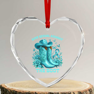 Give Sexual Assault The Boot Heart Crystal Glass Ornament Cowgirl Awareness Month Teal Ribbon Support TS10 Transparent Glass 3'' Heart Print Your Wear