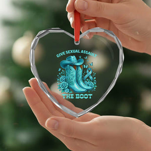 Give Sexual Assault The Boot Heart Crystal Glass Ornament Cowgirl Awareness Month Teal Ribbon Support TS10 Print Your Wear