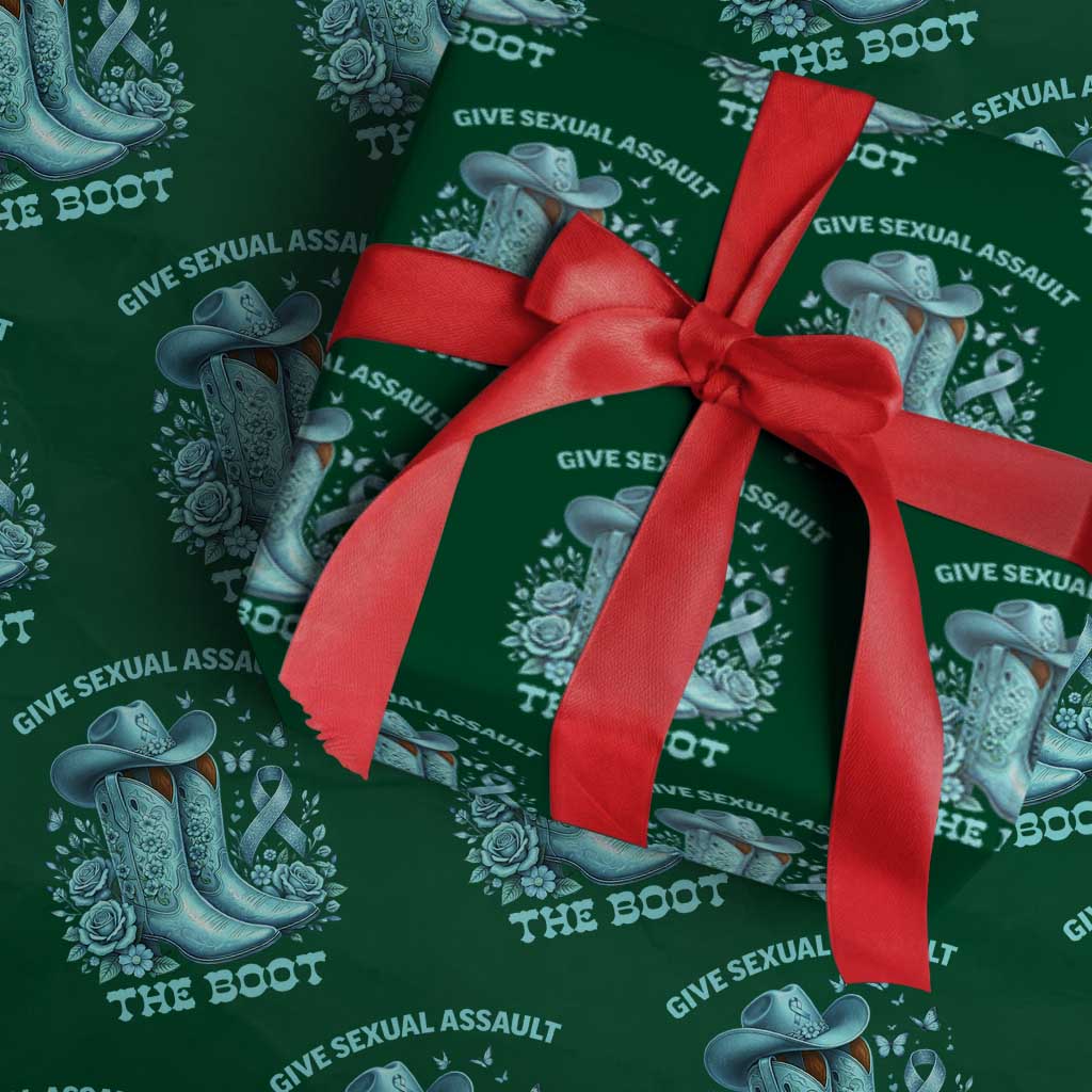 Give Sexual Assault The Boot Wrapping Paper Roll Cowgirl Awareness Month Teal Ribbon Support TS10 Green Print Your Wear
