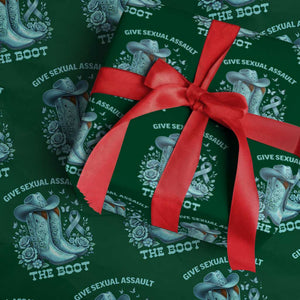 Give Sexual Assault The Boot Wrapping Paper Roll Cowgirl Awareness Month Teal Ribbon Support TS10 Green Print Your Wear