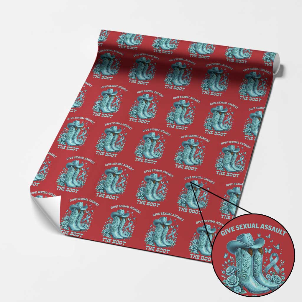 Give Sexual Assault The Boot Wrapping Paper Roll Cowgirl Awareness Month Teal Ribbon Support TS10 Red Print Your Wear