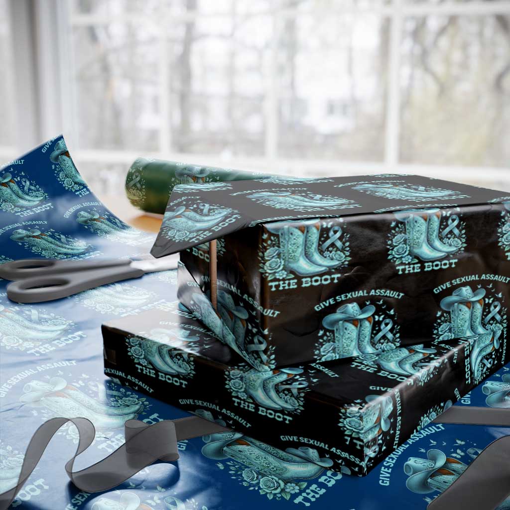 Give Sexual Assault The Boot Wrapping Paper Roll Cowgirl Awareness Month Teal Ribbon Support TS10 Black Print Your Wear