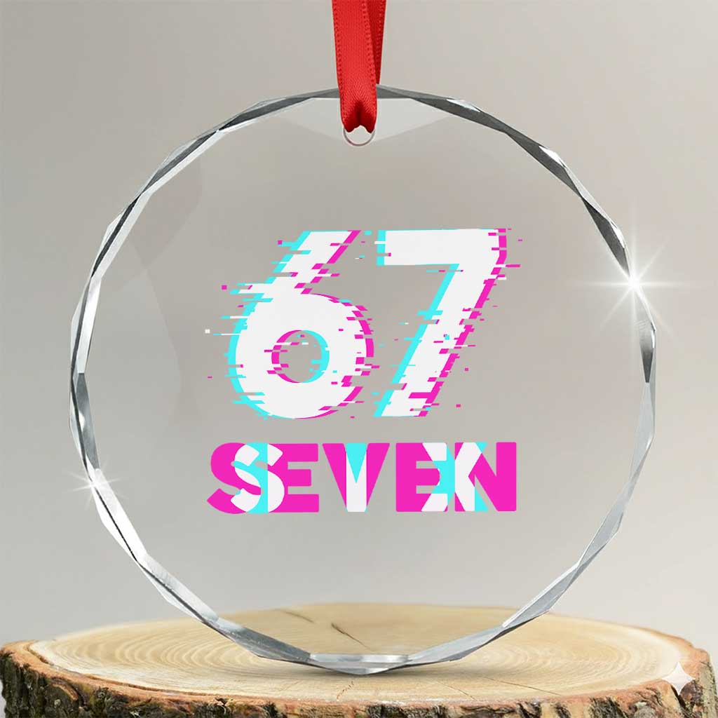 Glitch Optical Illusion Six Seven Meme Crystal Glass Ornament Gen Alpha Slang Gift TS12 Transparent Glass 3'' Circle Print Your Wear