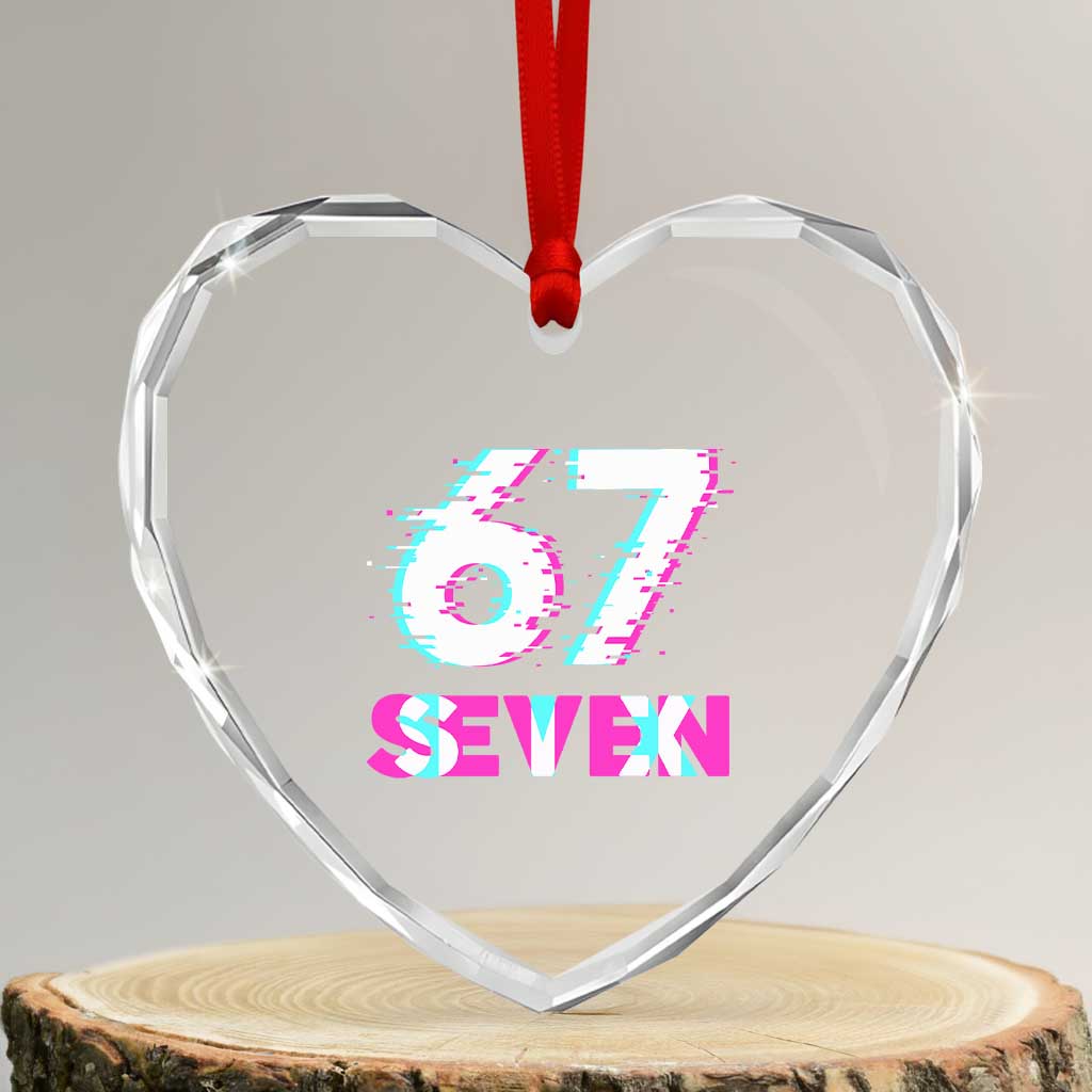 Glitch Optical Illusion Six Seven Meme Heart Crystal Glass Ornament Gen Alpha Slang Gift TS12 Transparent Glass 3'' Heart Print Your Wear