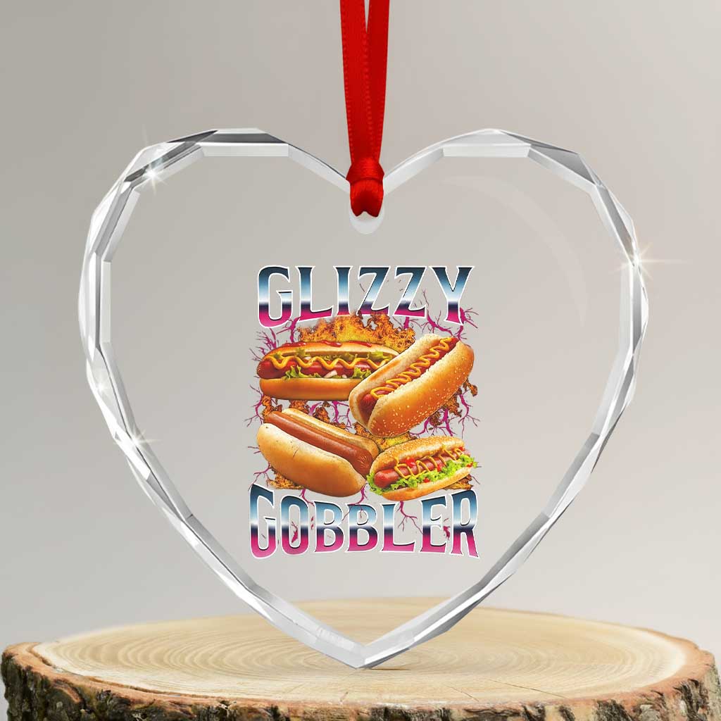 Glizzy Gobbler Heart Crystal Glass Ornament Vintage Hot Dog Meme Funny Foodie Gen Z TS10 Transparent Glass 3'' Heart Print Your Wear