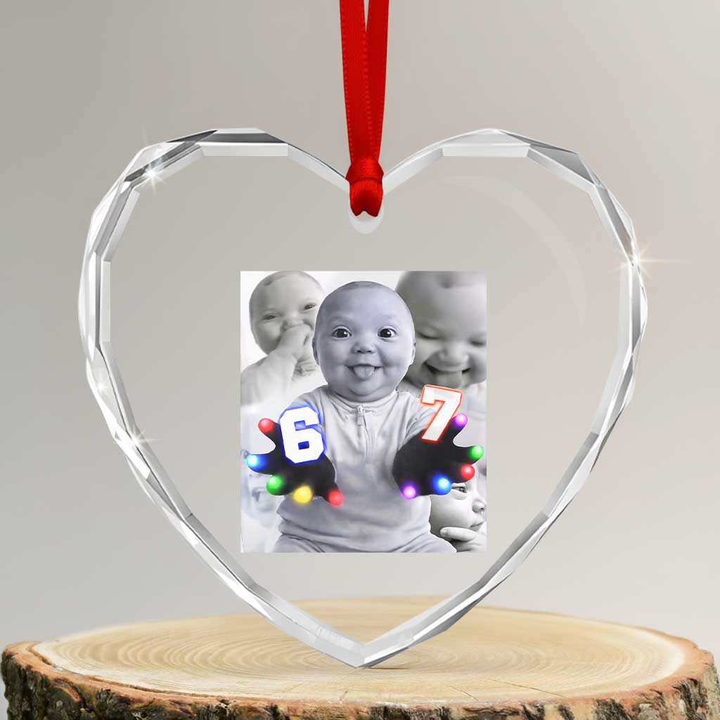 Gloving Niche 67 Ai Baby Meme Heart Crystal Glass Ornament Six Seven Hand Funny Laughing Baby TS10 Transparent Glass 3'' Heart Print Your Wear