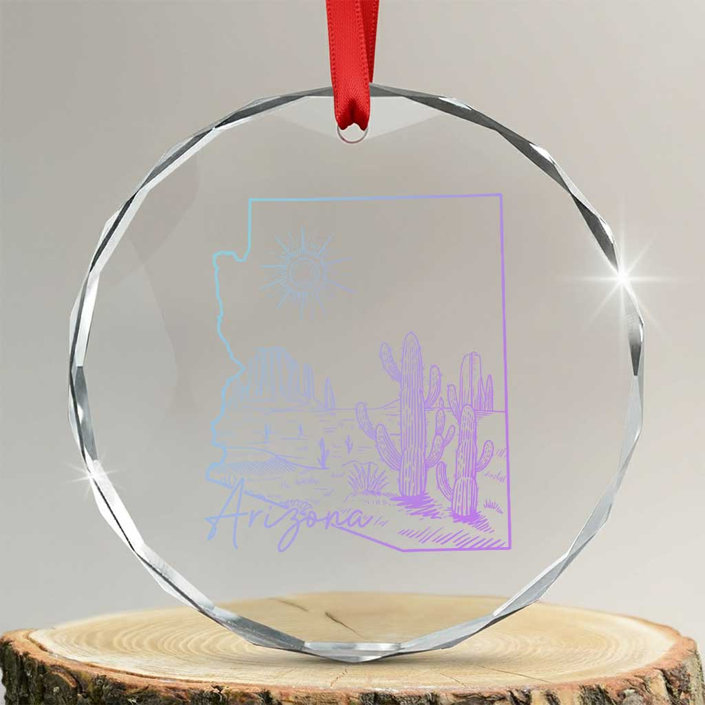 Glowing Arizona State Map Outline Graphic Crystal Glass Ornament Neon Gradient Cactus Desert Travel Souvenir TS02 Transparent Glass 3'' Circle Print Your Wear