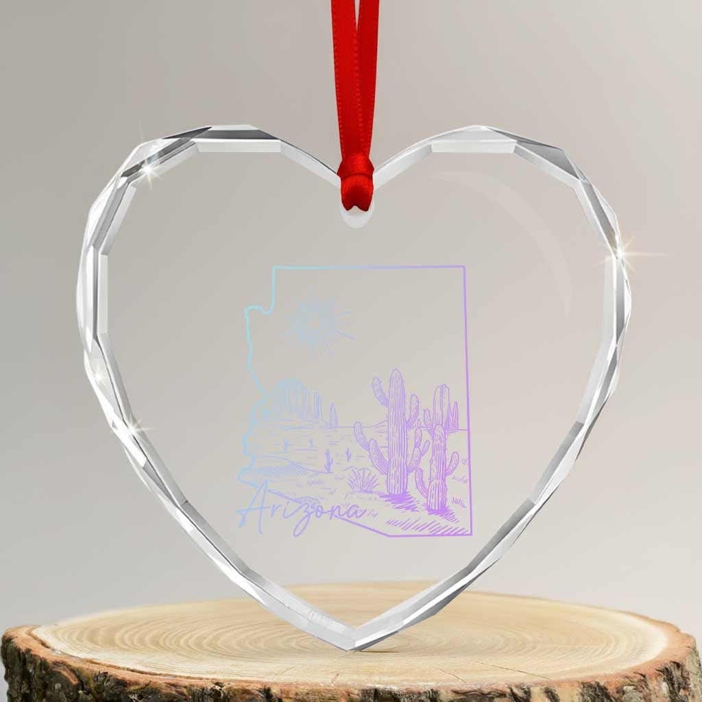 Glowing Arizona State Map Outline Graphic Heart Crystal Glass Ornament Neon Gradient Cactus Desert Travel Souvenir TS02 Transparent Glass 3'' Heart Print Your Wear