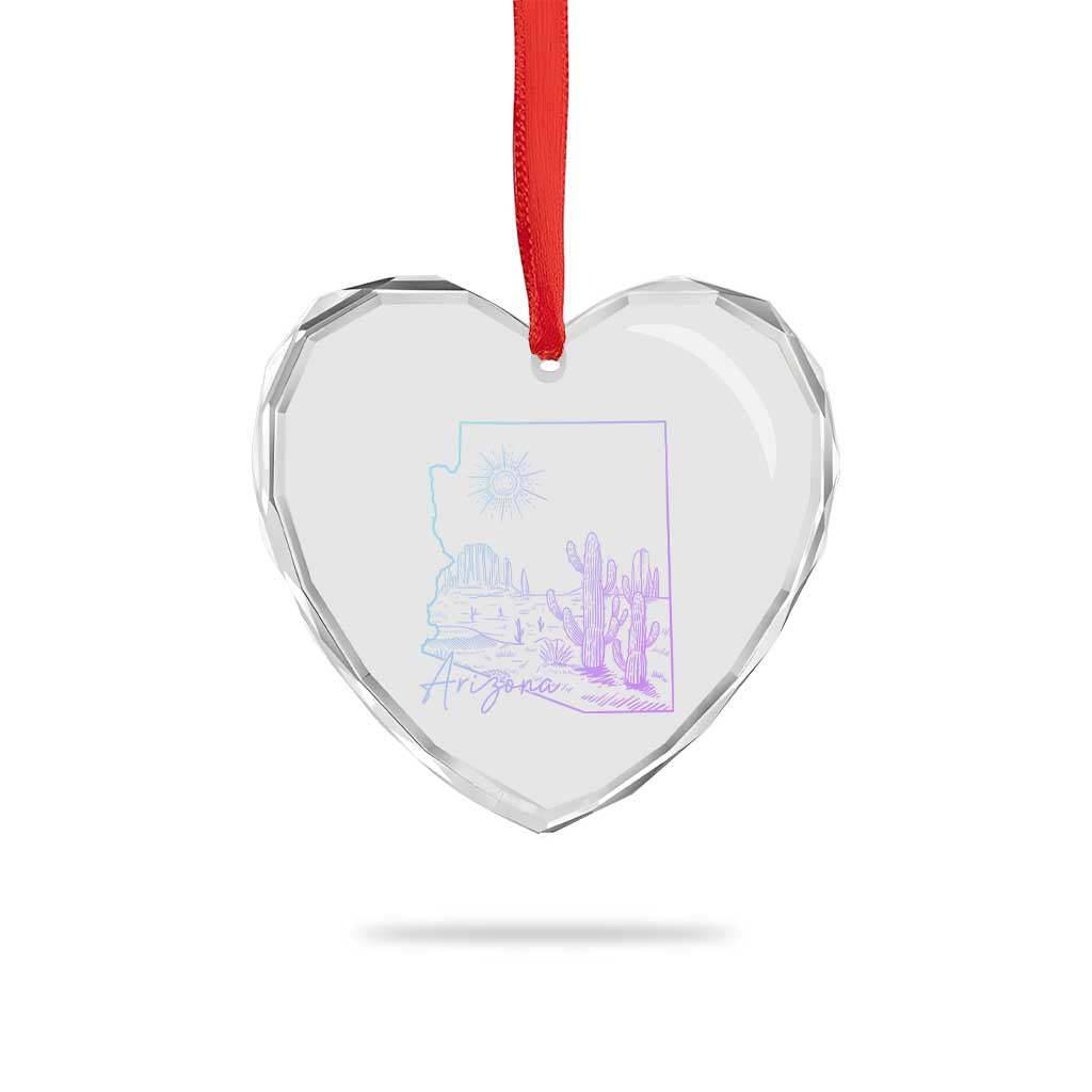 Glowing Arizona State Map Outline Graphic Heart Crystal Glass Ornament Neon Gradient Cactus Desert Travel Souvenir