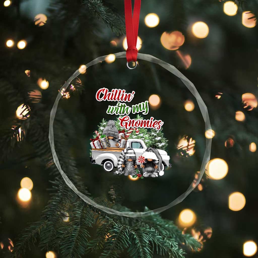 Gnome Christmas Crystal Glass Ornament Chillin With My Gnomies Xmas Truck TS02 Print Your Wear
