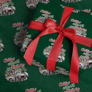 Gnome Christmas Wrapping Paper Roll Chillin With My Gnomies Xmas Truck TS02 Green Print Your Wear