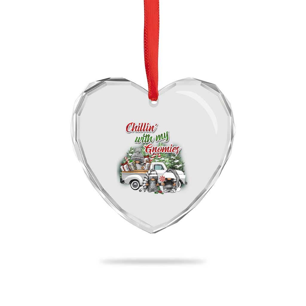 Gnome Christmas Heart Crystal Glass Ornament Chillin With My Gnomies Xmas Truck TS02 Print Your Wear