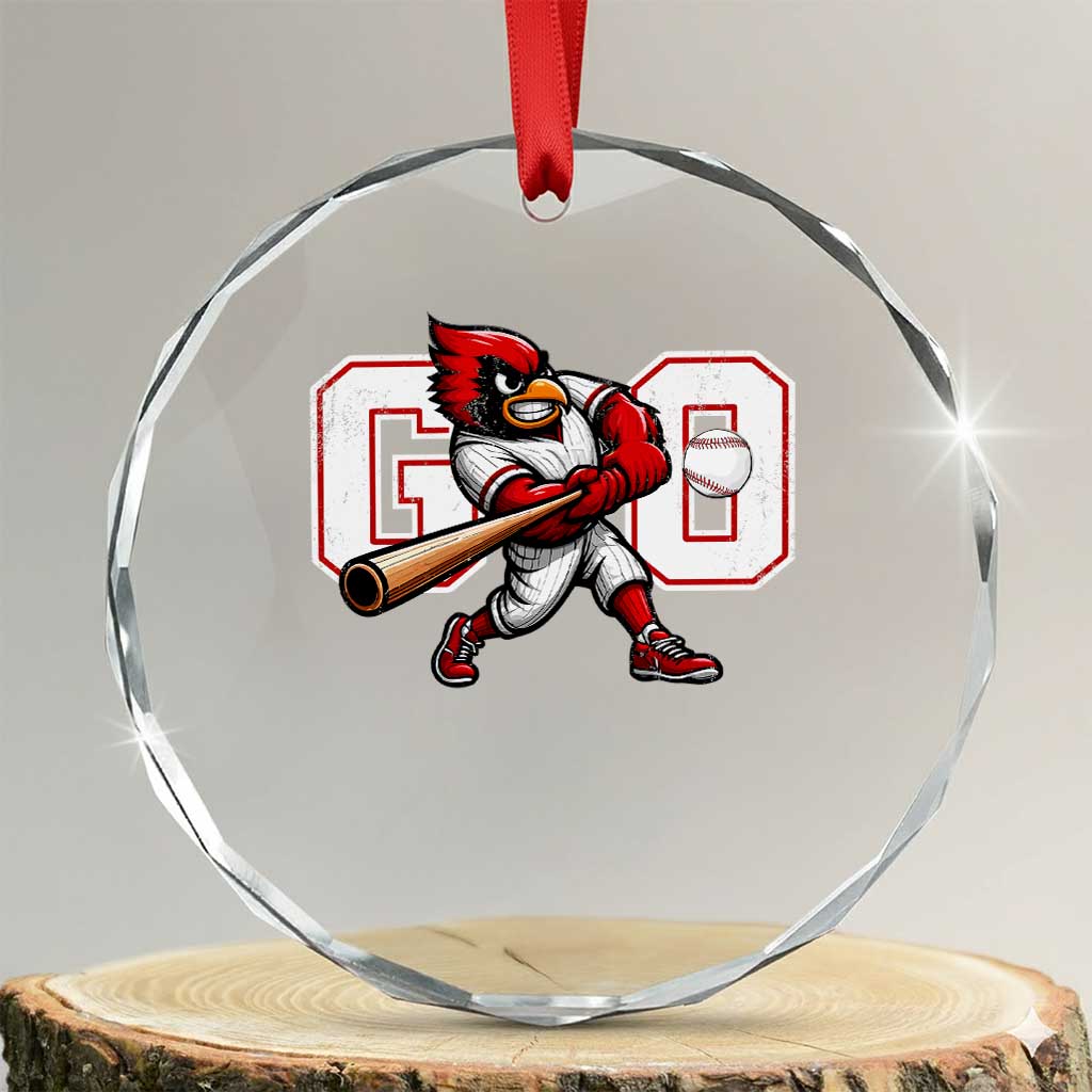 Go Cardinal Playing Baseball Graphic Crystal Glass Ornament for Sports Fan TS11 Transparent Glass 3'' Circle Print Your Wear