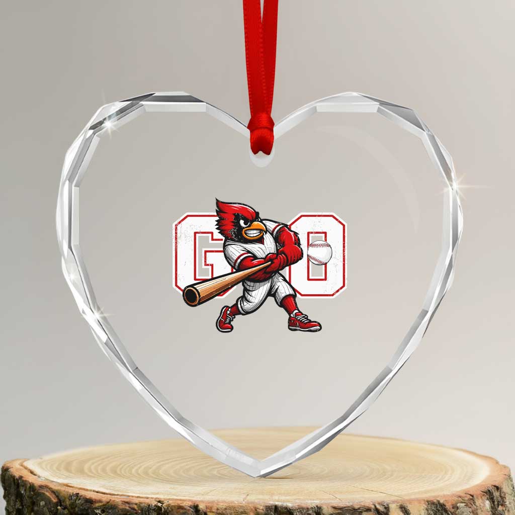 Go Cardinal Playing Baseball Graphic Heart Crystal Glass Ornament for Sports Fan TS11 Transparent Glass 3'' Heart Print Your Wear