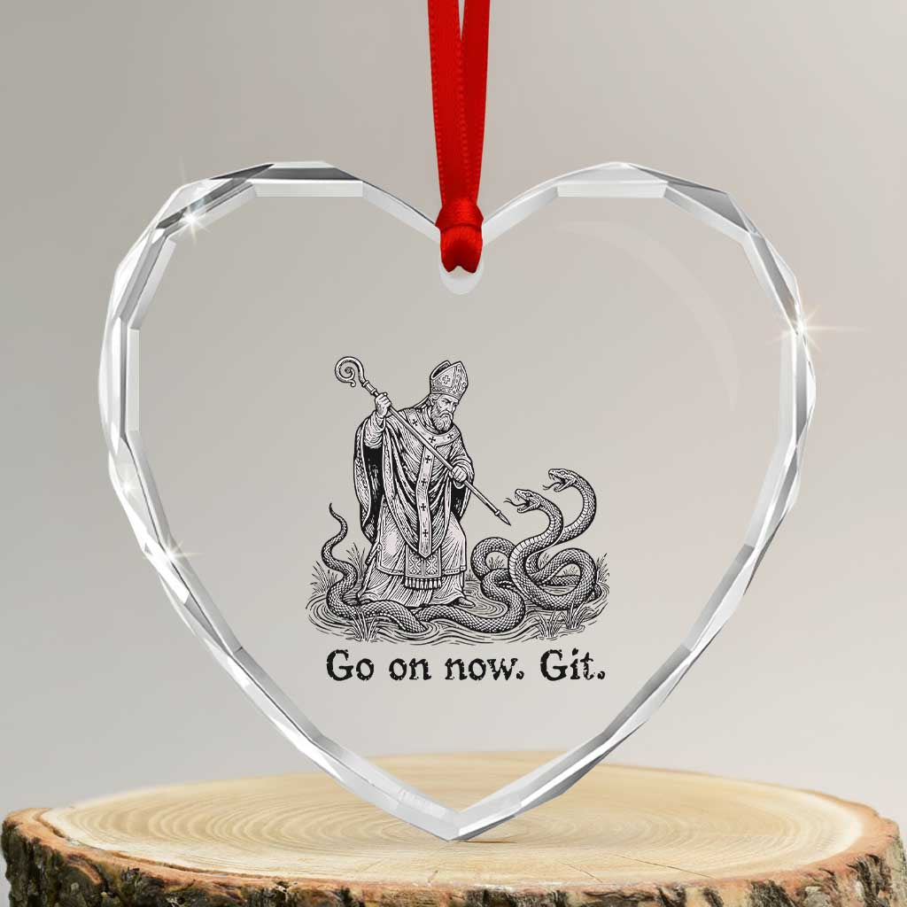 Go On Now Git Funny Saint Patrick Banishing Snakes Heart Crystal Glass Ornament Irish History Humor St Patricks Day TS02 Transparent Glass 3'' Heart Print Your Wear
