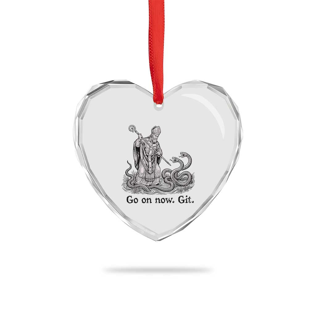 Go On Now Git Funny Saint Patrick Banishing Snakes Heart Crystal Glass Ornament Irish History Humor St Patricks Day TS02 Print Your Wear