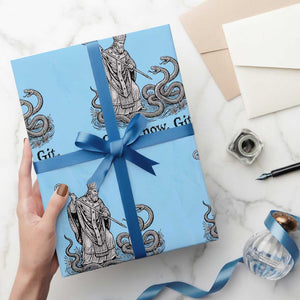 Go On Now Git Funny Saint Patrick Banishing Snakes Wrapping Paper Roll Irish History Humor St Patricks Day TS02 Light Blue Print Your Wear